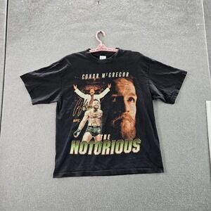 UFC Men Shirt L Black Graphic Conor Mcgregor MMA Notorious Short Sleeve Logo